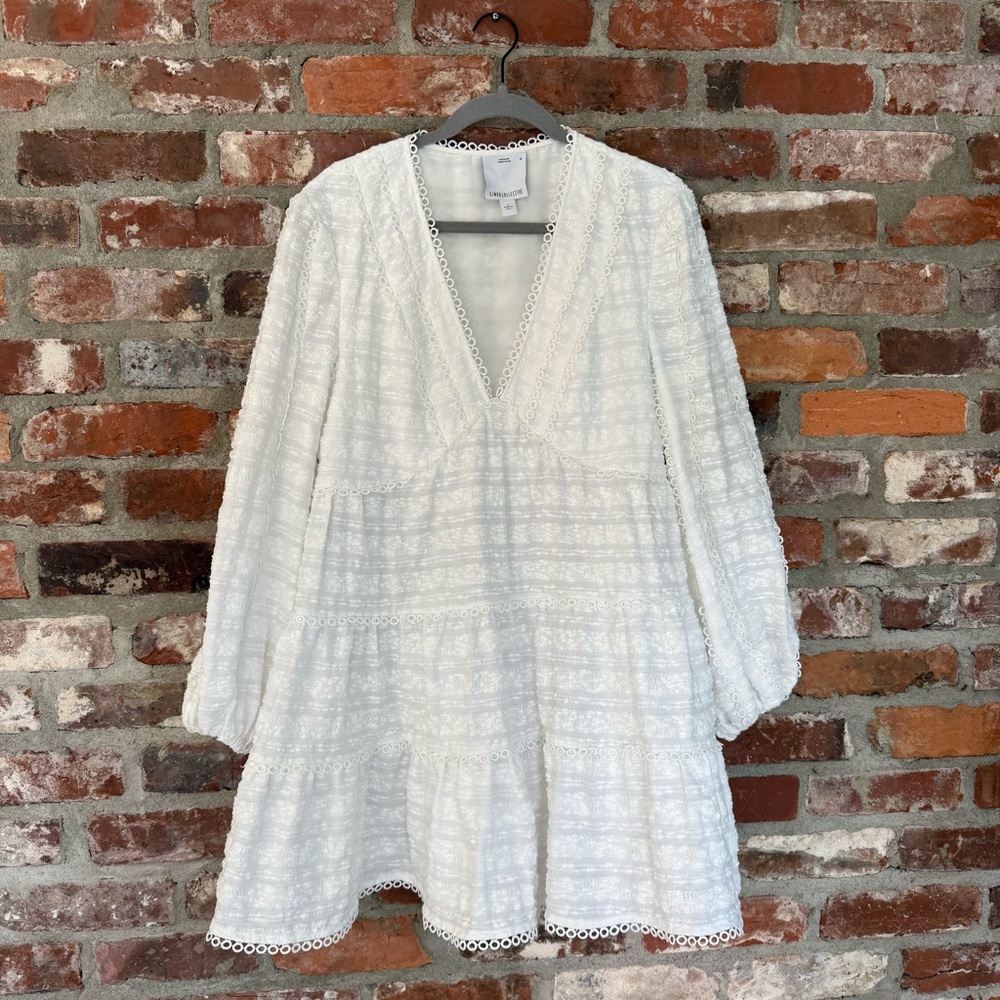 C/MEO Collective White Balloon Sleeve‎ Tiered Mini Dress Size M US 6